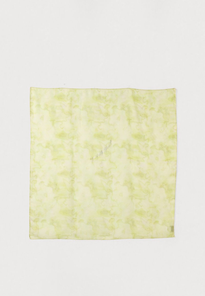Τετράγωνο μαντήλι σε ανοιχτό πράσινο με διακριτικό λουλουδένιο σχέδιο. Μαλακό ύφασμα με λεία υφή και λεπτές άκρες. Περιλαμβάνεται μικρό διακοσμητικό στοιχείο.