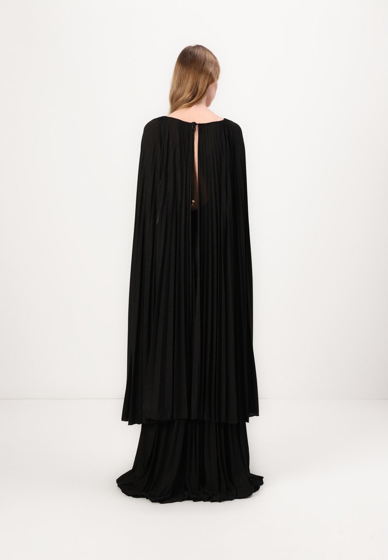 strapless open back dress LONG-SLEEVED PLEATED GOWN WITH DETACHABLE CAPE – MARMAR HALIM FASHION  DESIGN LLC main image 1