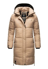 Beidzīgs puffer mētelis ar augstu apkakli un kapuci, ar quot;quilted quot; dizainu, priekšējo rāvējslēdzēju un divām sānu kabatām. Melna iekšējā oderes.