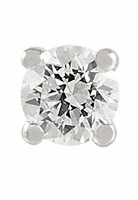 Pendientes de diamante redondo con engaste de cuatro garras, transparentes, de corte brillante y alto brillo, montados sobre una base de metal plateado o blanco.