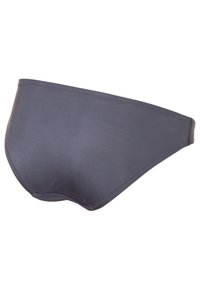 Caleçons de bain gris foncé en tissu lisse et extensible. Présente une taille basse avec des coutures minimales et une taille douce.