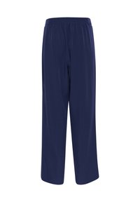 Navyblauwe broek van zachte stof met een elastische tailleband, met een losse pasvorm en rechte pijpen, zonder zichtbare patronen of accenten.