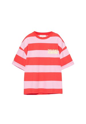 PULL&BEAR, OVERSIZE STRIPED WITH GRAPHIC - T-SHIRT - T-shirt imprimé - pink