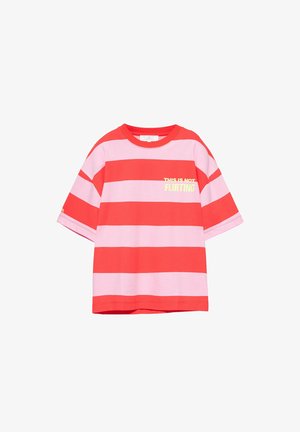 PULL&BEAR, OVERSIZE STRIPED WITH GRAPHIC - T-SHIRT - T-shirt imprimé - pink
