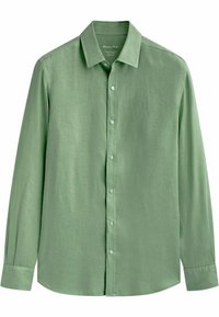 Ljusgrön långärmad skjorta tillverkad av en linneblandning. Har en klassisk krage, knappar framtill och knäppta manschetter med en slät yta.