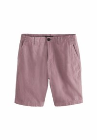Lyserøde shorts lavet af struktureret stof med elastisk talje, som har forlommer og en enkelt knaplukning.