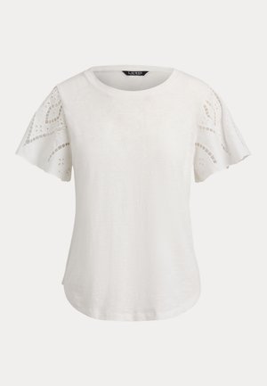 Lauren Ralph Lauren, EYELET COTTON JERSEY & BROADCLOTH TOP - Printtipaita - white