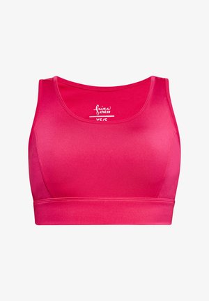 Fukšijos sportinė trumpa palaidinė su apvaliomis apykaklėmis ir plačiais petnešomis. Pagaminta iš lygaus, elastingo audinio su prigludusia forma.