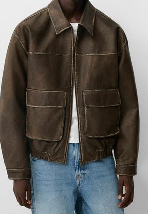 Bunda z umělé kůže - dark brown