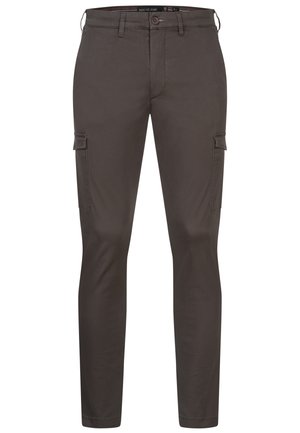 Donkergroene cargobroek van katoenmix, met zijzakken, een knoopsluiting en een recht model.