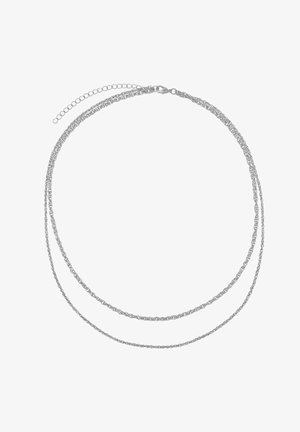 Silberne zweilagige Kettenhalskette mit zarten Gliedern, einem Karabinerverschluss und einer verstellbaren Länge mit Kettenverlängerung.