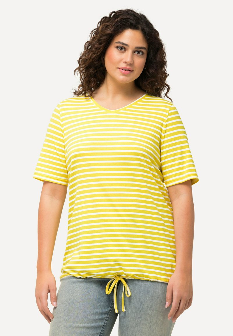 Ulla Popken STRIPED DRAWSTRING HEM SHORT SLEEVE TEE - Triko s potiskem - buttercup