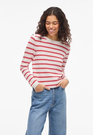 VIDALO O-NECK STRIPE NOOS - Strikkegenser - white alyssum stripes:hibiscus