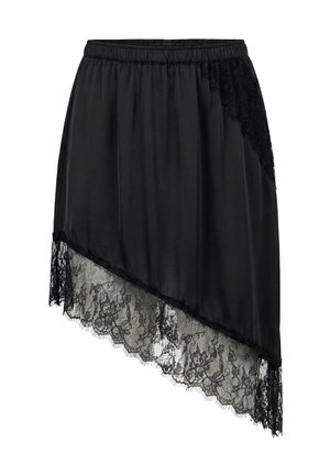 MIAMODA, SATIN-ROCK, A-LINIE, SPITZENKANTE AM ASYMMETRISCHEN SAUM - A-snit nederdel - black