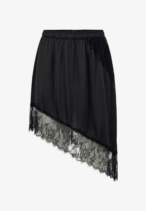 MIAMODA, SATIN-ROCK, A-LINIE, SPITZENKANTE AM ASYMMETRISCHEN SAUM - A-snit nederdel - black