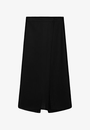 Sort knælængde nederdel med høj talje og en detalje med frontslids.