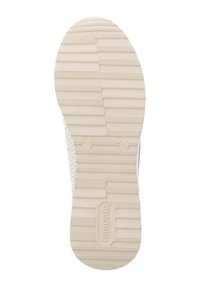 Helle Gummisohle mit strukturiertem, gerilltem Muster für Grip. Mit sichtbarem Logo und klaren Größenmarkierungen eingearbeitet.