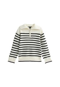 New Look STRIPED HALF ZIP - Poloshirt - white pattern