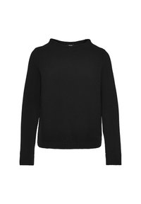 Czarny sweter z dzianiny o fakturze, z długimi rękawami i okrągłym dekoltem, nieco skróconej długości, z dopasowanym fasonem.