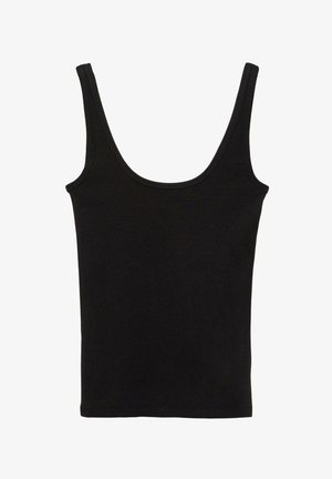 Zwart katoenen tanktop met brede schouderbanden en een ronde halslijn. Glad van textuur en een klassieke pasvorm, met verstevigde randen bij de naden.