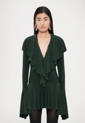 LONG SLEEVE DEEP V RUFFLE DRESS - Rochie de zi - dark emerald