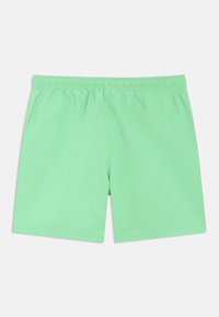 Menta zöld fürdőnadrág elasztikus derékpánttal, egyenes szabású és sima textúrájú anyaggal. Nincsenek látható minták vagy díszítések.