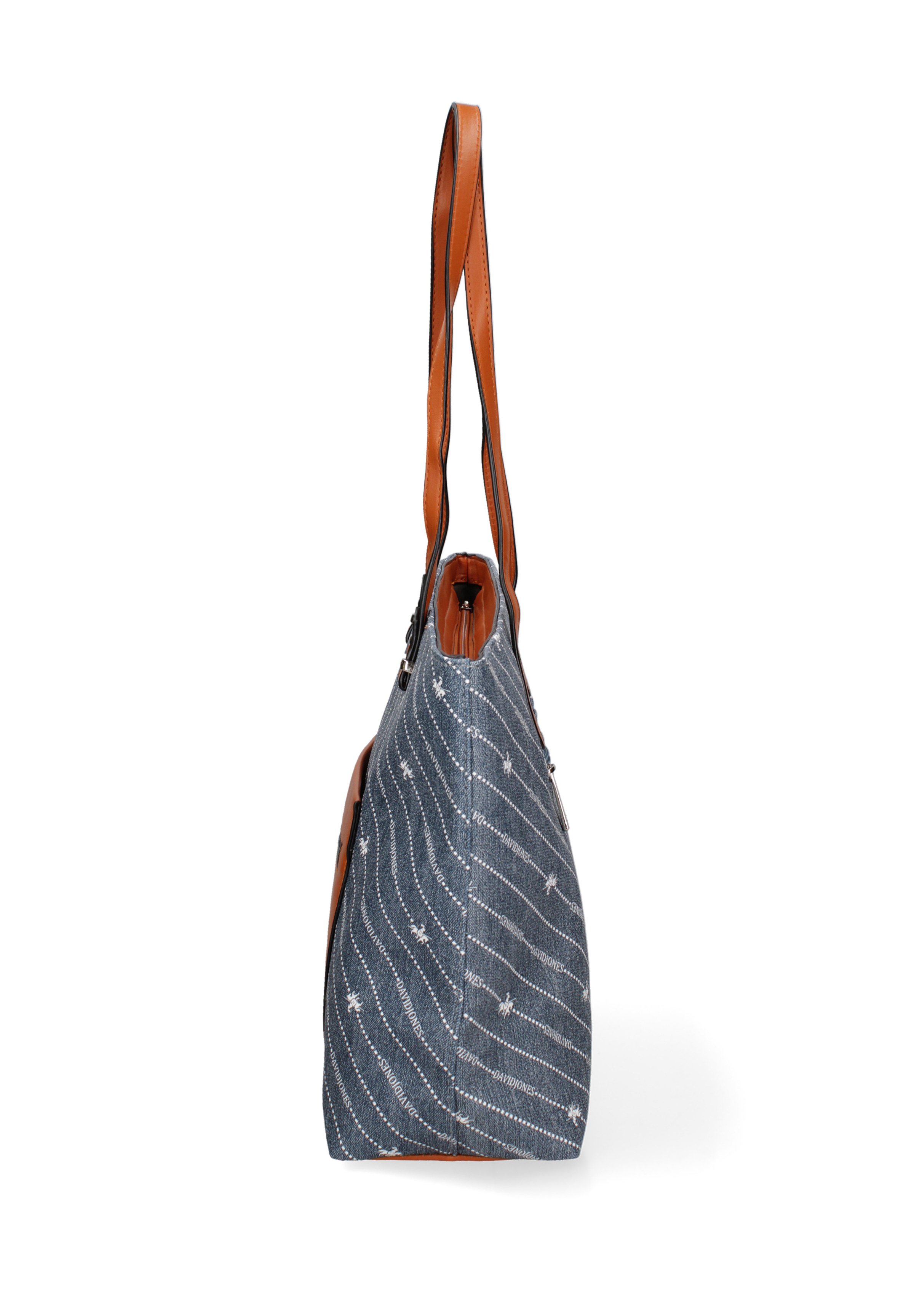 David Jones Borsa Bowling Donna – Similpelle PU Blu, Tracolla Regolabile, Tote Media Con Dettagli Oro
