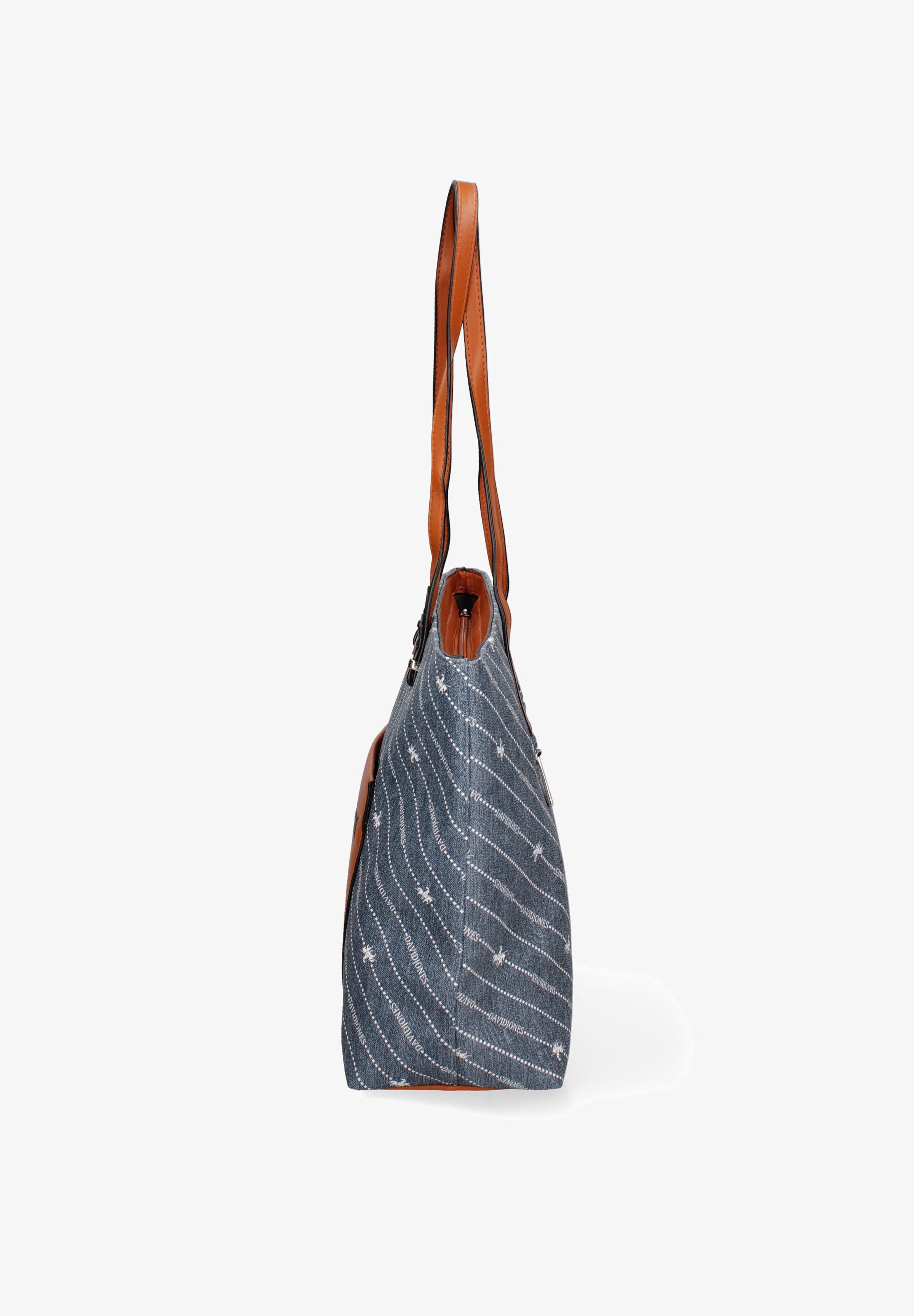 David Jones Borsa Bowling Donna – Similpelle PU Blu, Tracolla Regolabile, Tote Media Con Dettagli Oro