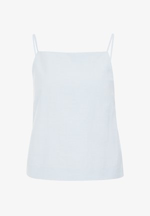 Svijetloplava bezrukavna bluzica s tankim trakama. Glatka, lagana tkanina, ravnog kroja i minimalnih šavova za čist dizajn.