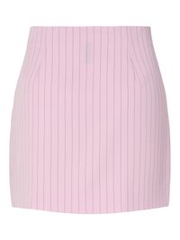 Ρόζ ανοιχτό μίνι φούστα με λεπτές κάθετες μαύρες ρίγες, ίσια κοπή και λεία μέση.