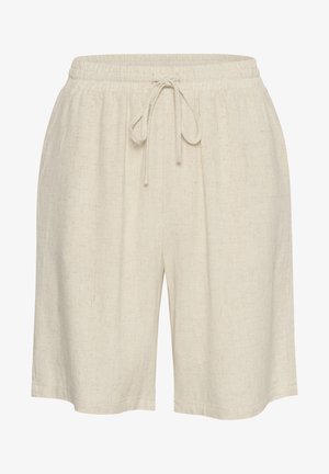 Shorts din in bej deschis, cu talie elastică și siret. Prezintă o croială lejeră și o textură netedă.