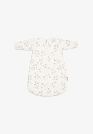 Katoenen slaapzak in crème met een lichte bloemenprint. Voorzien van lange mouwen, een rits aan de voorkant en een afgeronde onderkant voor comfort.
