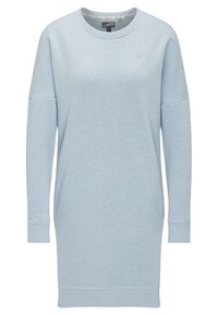 Abito felpa blu chiaro con collo rotondo, maniche lunghe, polsini a coste e una vestibilità morbida, realizzato in un morbido tessuto misto cotone.