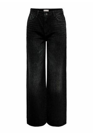 Jeans in denim nero a gamba larga con vita alta, caratterizzati da tasche frontali e una finitura pulita. Realizzati in un robusto tessuto denim testurizzato.