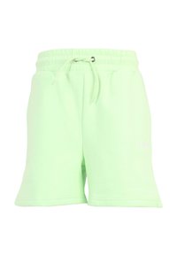 Lys grønne, bløde bomuldsshorts med elastisk talje, snøre og hvidt broderet logo på den nederste side. Casual design og midtlange.