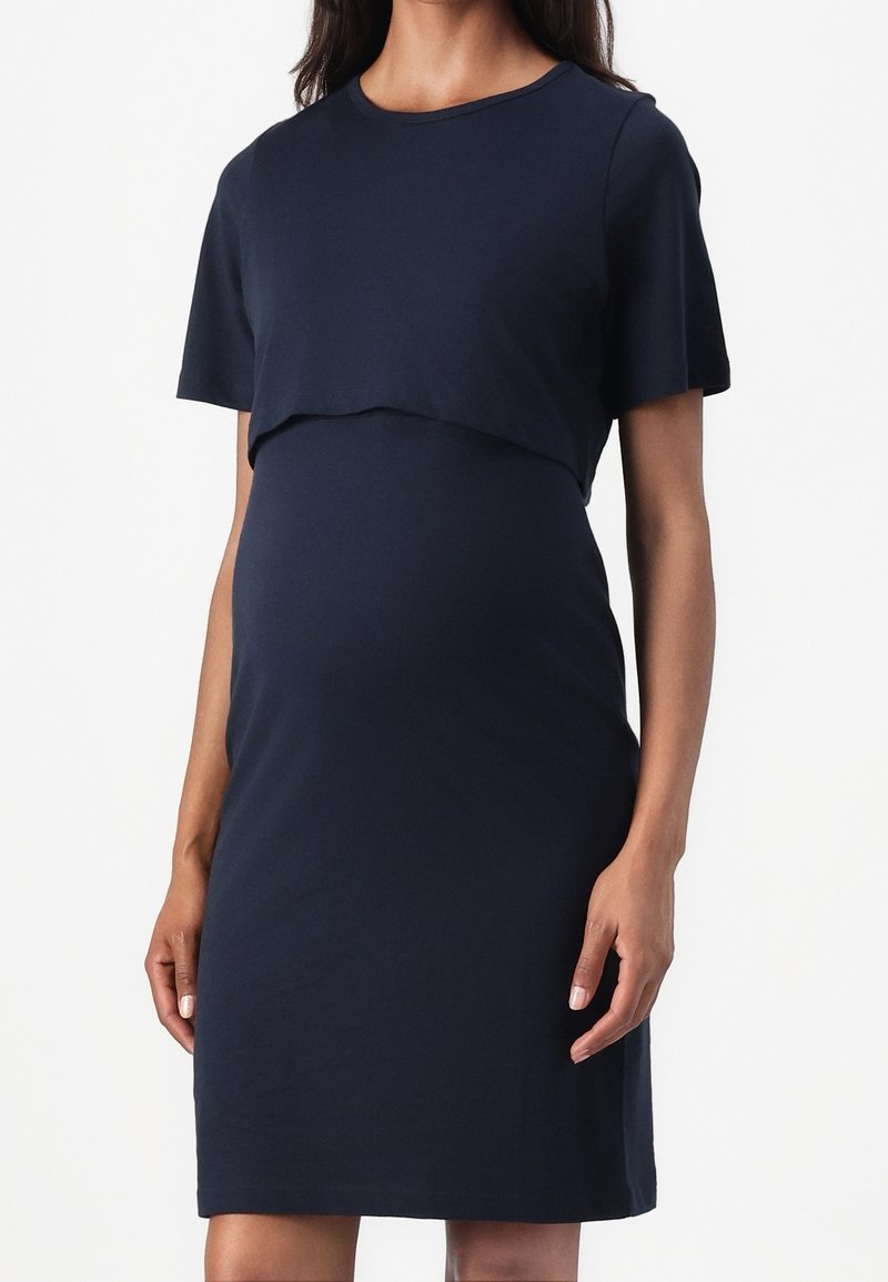 dillards navy blue dress Navy Blue Abstract Printed Maternity Dress – Trendphoria