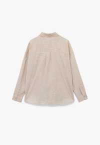 Gestreepte button-up shirt in beige en crème, met een rugpand, lange mouwen en knopenmanchetten. Heeft een relaxte pasvorm en een zachte textuur.