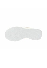 Suela de zapato con una superficie de goma blanca texturizada que presenta un patrón de diamante para el agarre y la durabilidad. Bordes lisos y diseño flexible.