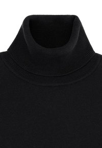 Czarny sweter z golfem o ściągaczu i gładkiej fakturze. Posiada dopasowany krój i bezszwowe wykończenie.