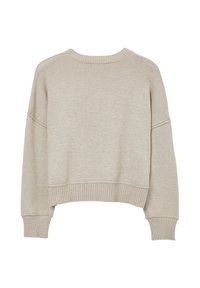 Beige, verkürzter Pullover aus weichem Strickstoff mit geripptem Rundhalsausschnitt, überschnittenen Schultern sowie gerippten Bündchen und Saum.