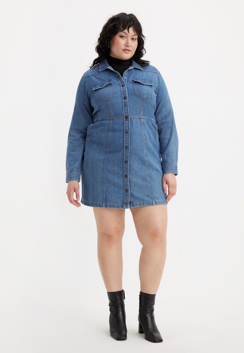plus size denim dress uk Jeans Plus Size Spring Dresses Final Sale Plus Size Sleeveless Multi Layered Ruffle Chambray Dress In Denim Color 1x 14/16
