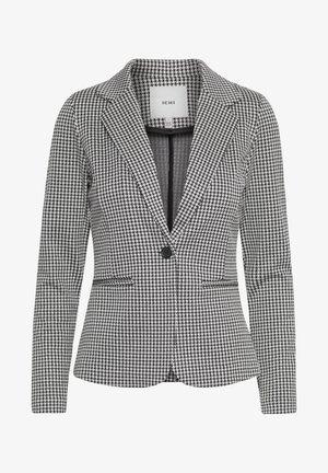 Blazer a quadri in bianco e nero. Caratterizzato da un colletto a punta, chiusura con un bottone singolo e tasche frontali. Tessuto testurizzato con una vestibilità su misura.