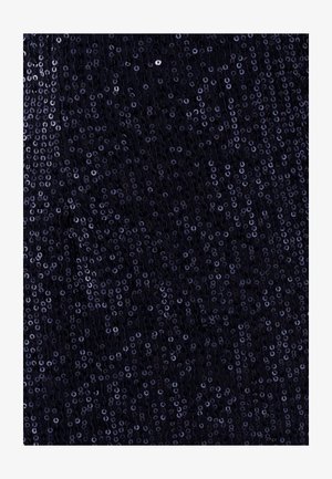 Navy sequined fabric featuring small circular sequins arranged closely, creating a textured and reflective surface.