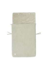 Grijze verschoonmat met een zachte, textuurdrager. Voorzien van knopen aan de bovenkant, strikken aan de zijkanten en een gladde onderkant voor draagbaarheid.