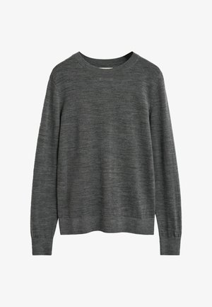 Donkergrijze trui van zacht breiwerk, met een ronde hals, lange mouwen en een eenvoudig, textuurdesign zonder versieringen.