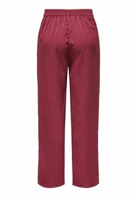 Pantalon bordeaux léger avec taille élastique, coupe droite et texture lisse. Sans poches ni ornements.