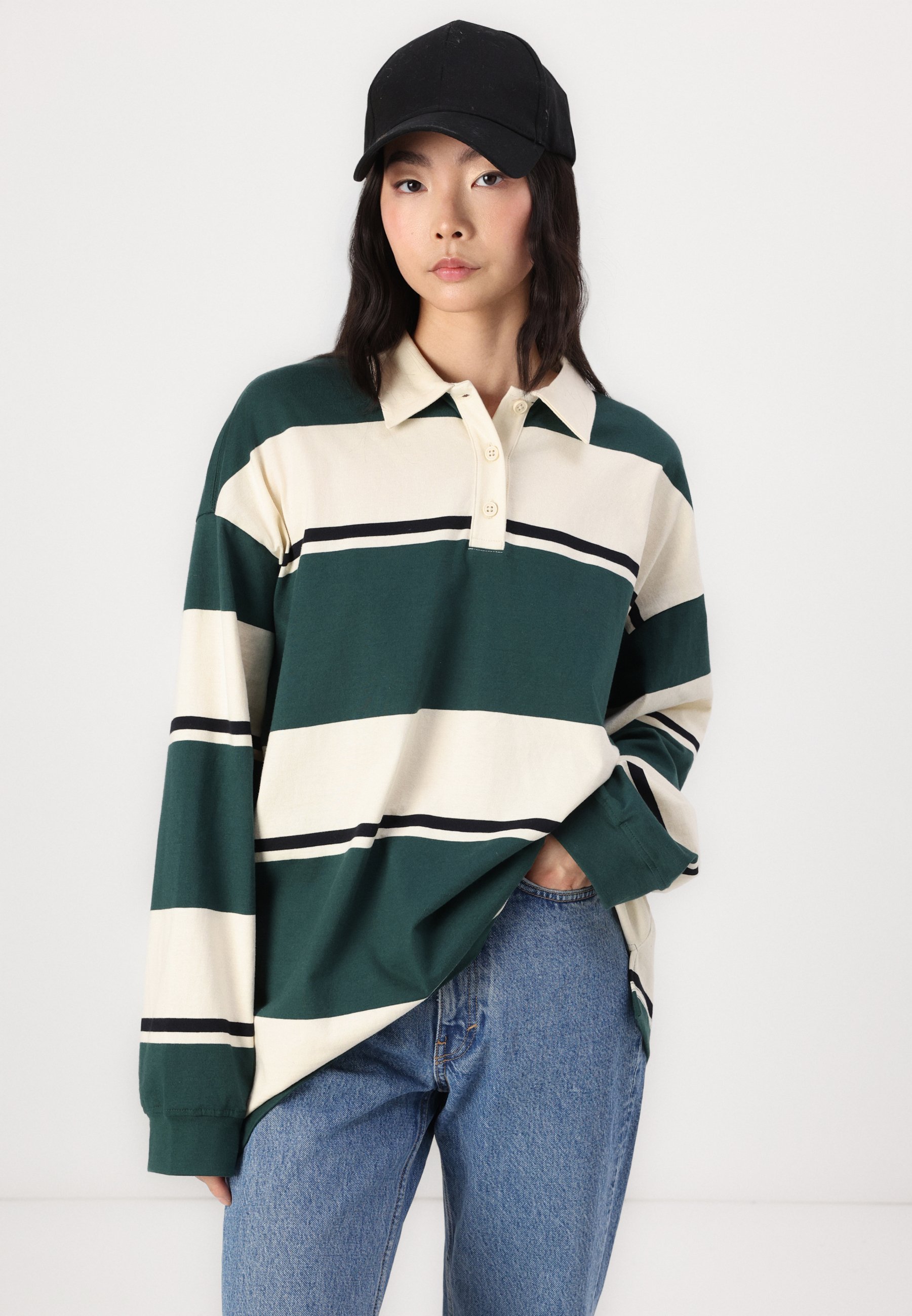 売れ筋商品|||ウィークデイ Tシャツ レディース トップス EMMA STRIPED OVERSIZED LONG SLEEVE - Polo shirt - yellow/green 65aefc1f72774642a4ea4f595043ef