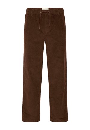Bruine corduroybroek met een elastische tailleband en een trekkoord, rechte pijpen en een gestructureerde stof.