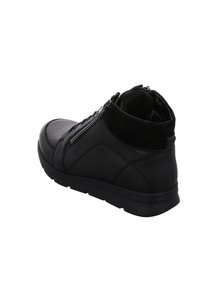 Zwarte leren hoge sneakers met een gladde afwerking, voorzien van een ritssluiting, suède enkeldetails en een rubberen zool.