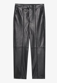 Schwarze Lederhosen mit glatter Textur, taillierter Passform, Vordertaschen und genähten Akzenten für Langlebigkeit und Stil.